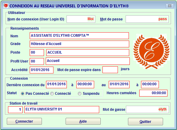 CONNEXION AU RESEAU UNIVERSEL D'INFORMATION D'ELYTH®