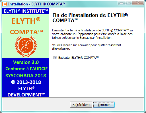 Fin de l'installation d'ELYTH® COMPTA™