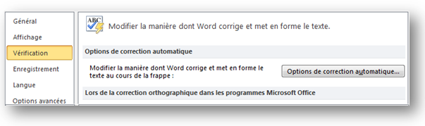 Options de correction automatique